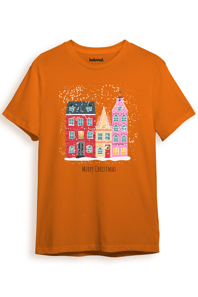 beloved.co Christmas Houses Merry Christmas New Year Winter and Snow Themed 100% Cotton Regular Fit Unisex T-Shirt