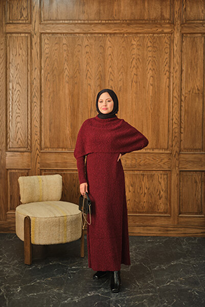 LOCCO Women's Cape Collar Dress Burgundy