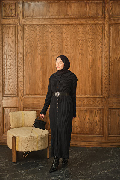 LOCCO Kadın Düğme Detay Triko Elbise Lacivert