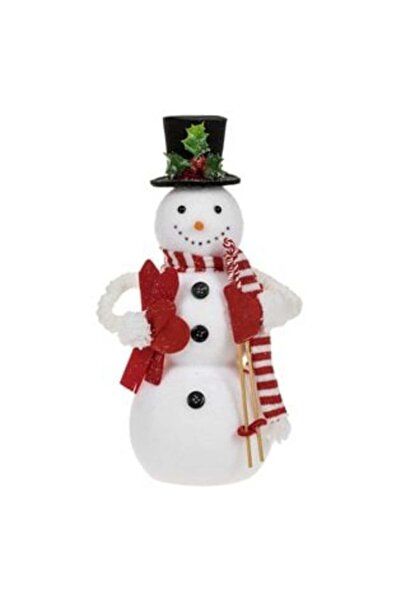 OEM Figurină decorativă de Crăciun - Om de zăpadă din spumă cu eșarfă cu dung...