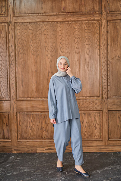 LOCCO Kadın Gömlekli Takım Mavi
