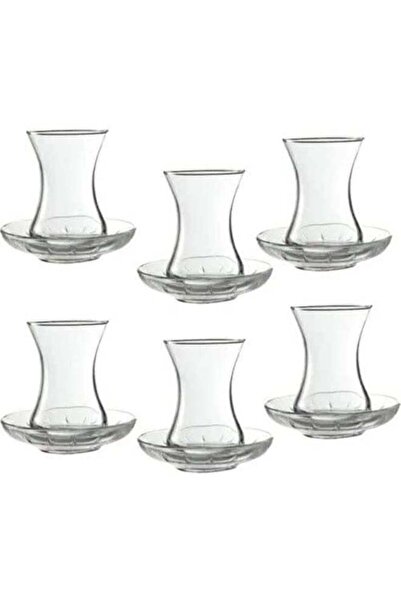 Paşabahçe Pasabahce Vefa Tea Set 6 Tea Glasses 130cc + 6 Saucers Clear 4 cm