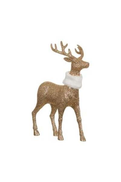 OEM Decorative Christmas Figurine - Reindeer with Gold Glitter and White Fur, 27 cm