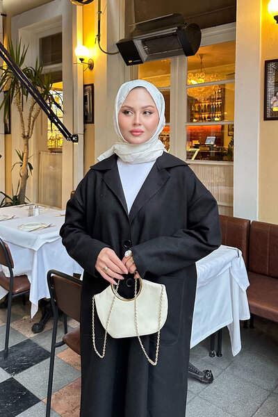 LOCCO Women's Pocket Detailed Medium Length Cashmere Black