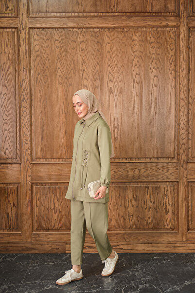 LOCCO Women's Bird's Eye Detailed Suit Pistachio Green