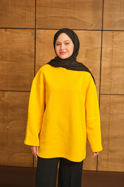 LOCCO guler rotund Sweat Yellow pentru femei