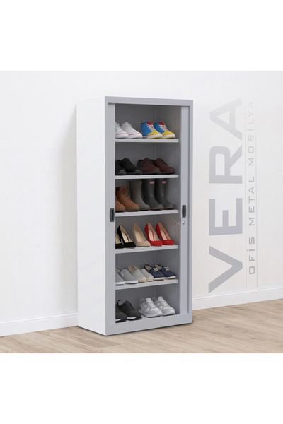 verametal Sürgülü Kapaklı Metal Ayakkabılık – Geniş Raflı Kiler & Arşiv Dolabı