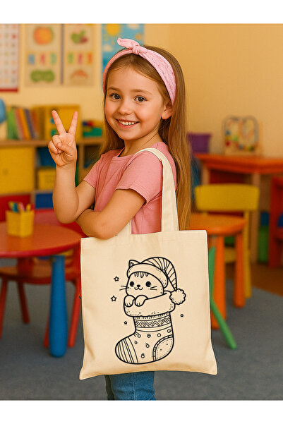 Cemira Painting Bag Cat New Year Cloth Bag Paintable Kindergarten Children's Activity Painting