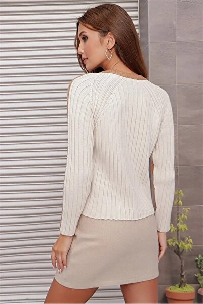 citystyle Double Color Women's Knitwear Sweater Camel Round Neck Off-The-Shoulder Long Sleeve