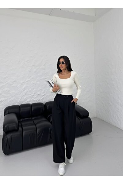 Lirviya بنطلون واسع الساق ذو الخصر العالي