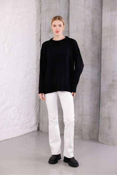 Moda Değirmeni Μαύρο πλεκτό πουλόβερ με λαιμόκοψη oversized MD1191-313-0003