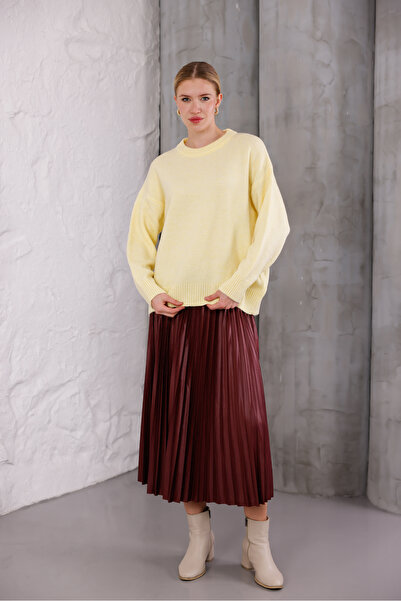 Moda Değirmeni Κίτρινο πλεκτό πουλόβερ με λαιμόκοψη oversized MD1191-313-0003