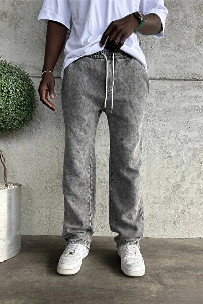 MADZEYMODA Men's Baggy Fit Gray Washed Sweatpants Ke-409
