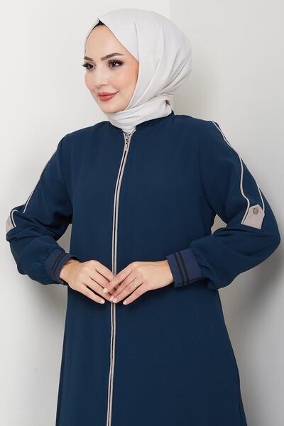 hafsamina Piped Detail Ferace Petrol Hm2045