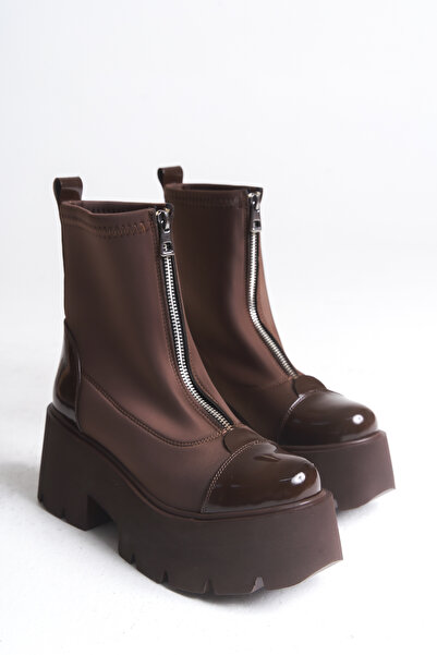 Liza Shoes Larista Kadın Önü Fermuarlı Streç Rugan Bot A003-K606