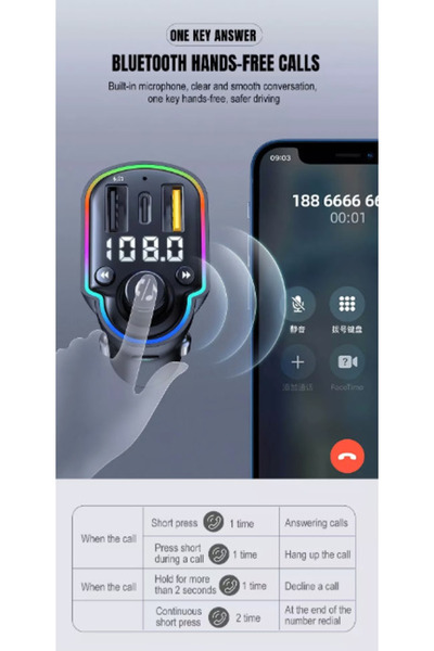 Ruan FM Modulator Bluetooth 5.0 Fast Charging MP3 Player Type C PD 20W USB QC 3.0 ZTB-A8