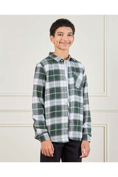 REDTAG Senior Boys Green Flannel Casual Shirt