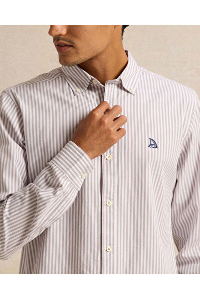 REDTAG Men Grey Mandarin Collar Striped Shirt