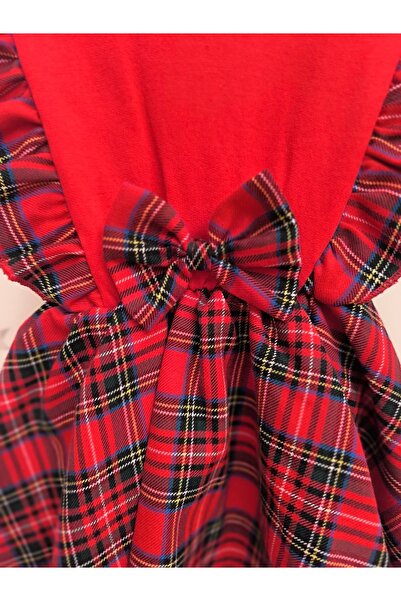 kidsense New Year's Birthday Special Day Baby Girl Red Plaid Romper Dress with Snap Buttons at the Bottom