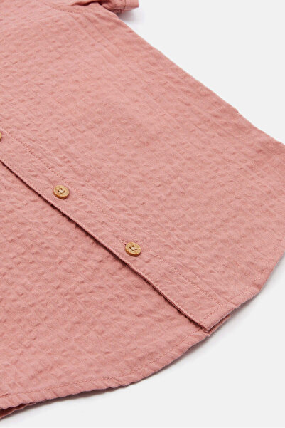 REDTAG Infant Boys Red Mandarin Seersucker Henley Shirt