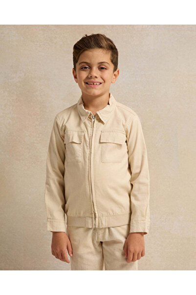 REDTAG Boys Beige Coordinated Collared Linen Shirt