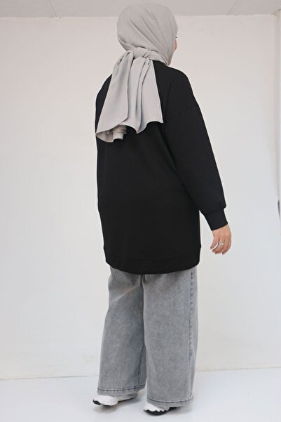 Eslina 58133 Plus Size Kangaroo Pocket Modal Tunic - Black