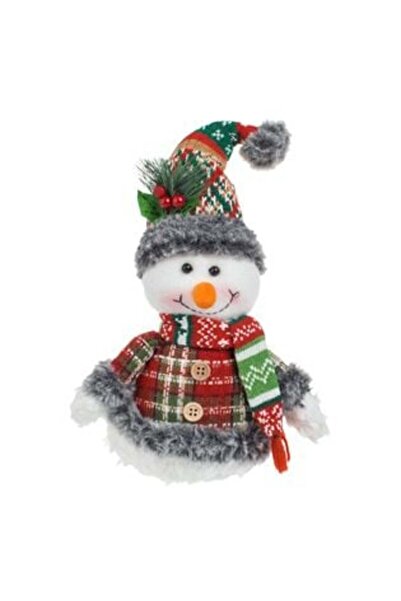 OEM Διακοσμητικό Χριστουγεννιάτικο Φιγούρα Χιονάνθρωπος Λευκό με Καρό Παλτό κ...