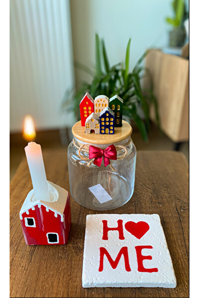 hediye atölyesi Yeni yıl seti 500ml kavanoz+mumluk+bardak altlığı