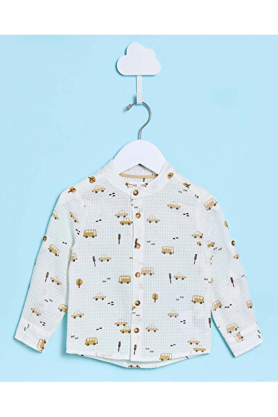 REDTAG Infant Boys White Printed Mandarin Shirt