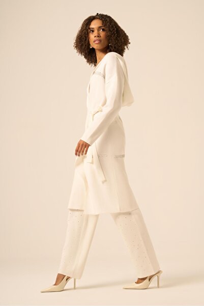 FTZ WOMEN Women's Hooded Detailed Two-Piece Set Ecru 20740