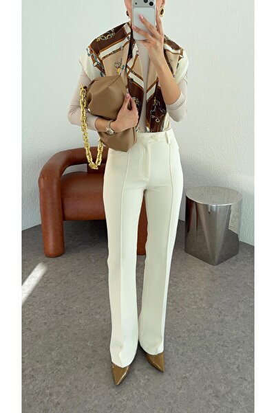 HAZELANNA piped Premium Ecru Trousers