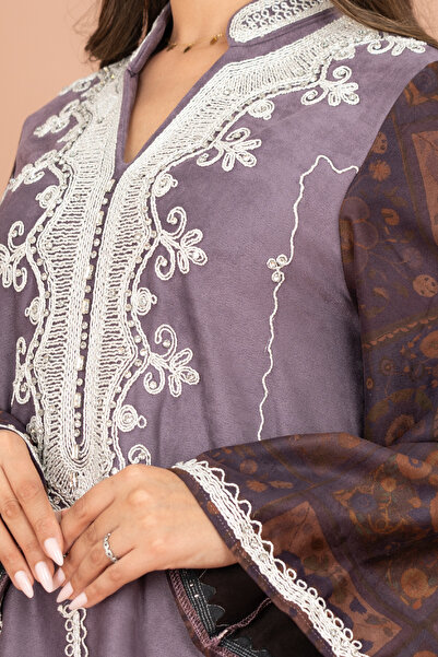 IKKXA Mandarin Colar White Embroidery Winter Straight Cut Jalabiya