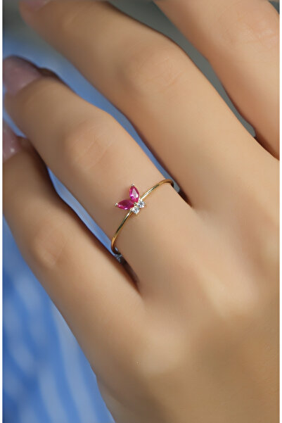 güneyler altın PEMBE TAŞLI KELEBEK YÜZÜK 14 AYAR A080543