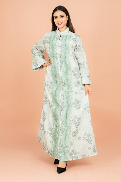 IKKXA Mandarin Colar Printed Elegant Jalabiya