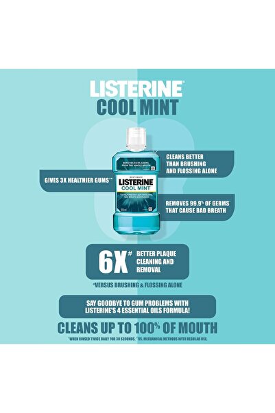 Listerine Listerine Fresh Mint Mouthwash, 2 x 500ml - 24-hour protection, fresh mint flavor