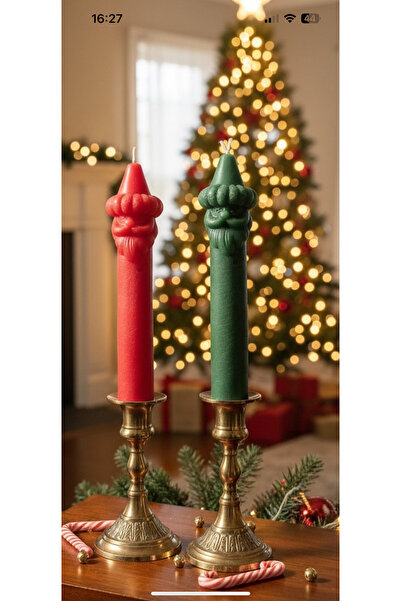 Atelier Mis Mum Noel Baba Şamdan Mum | Kırmızı Yeşil Soya Wax El Yapımı Yılba...