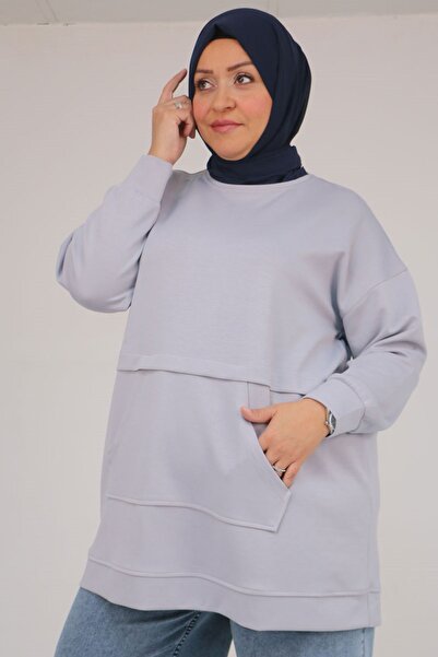 Eslina 58133 Plus Size Kangaroo Pocket Modal Tunic - Gray