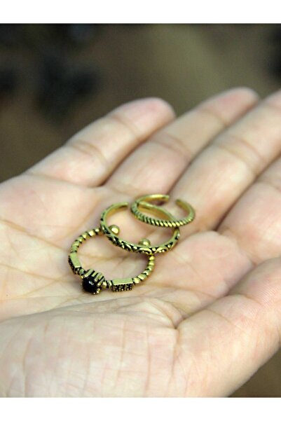 esha Natural Stone 3-Piece Garnet (Ruby) Natural Stone Antique Model Women's Adjustable Ring Set Euy84