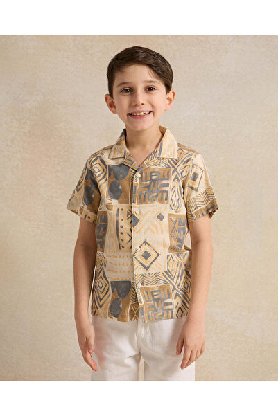 REDTAG Boys Beige Printed Shirt