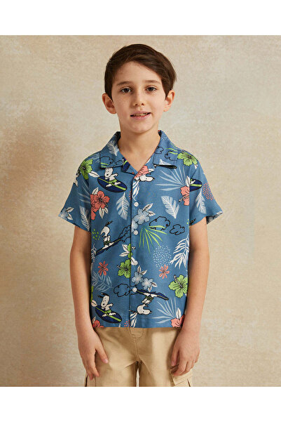 REDTAG Boys Blue Printed Resort Shirt