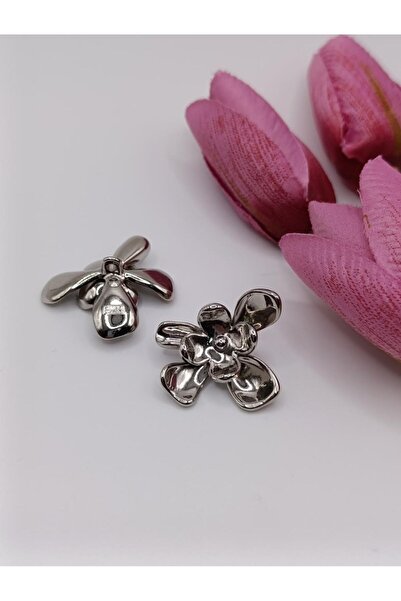 RP COMPANY Silver Color, Big Flower Metal Button, 2Pcs