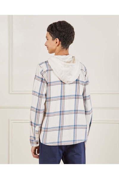 REDTAG Senior Boys White Check Hooded Casual Shirt