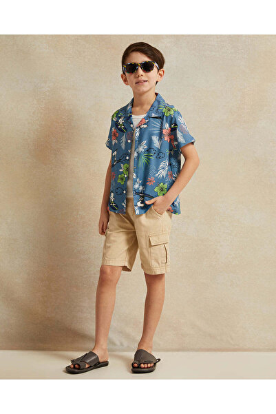 REDTAG Boys Blue Printed Resort Shirt