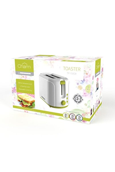 Heinner Charm Toaster 750W, 6 levels, 2 slices, White/Green