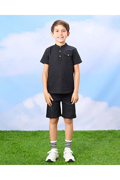 REDTAG Boys Black Kurta Oxford Shirt