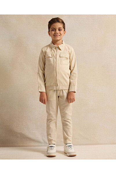 REDTAG Boys Beige Coordinated Collared Linen Shirt