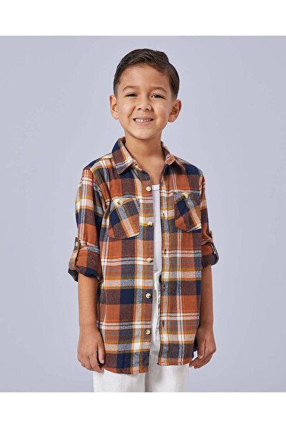 REDTAG Boys Rust Checkered Shirt