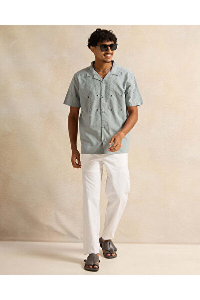 REDTAG Men Mint Embroidered Casual Shirt