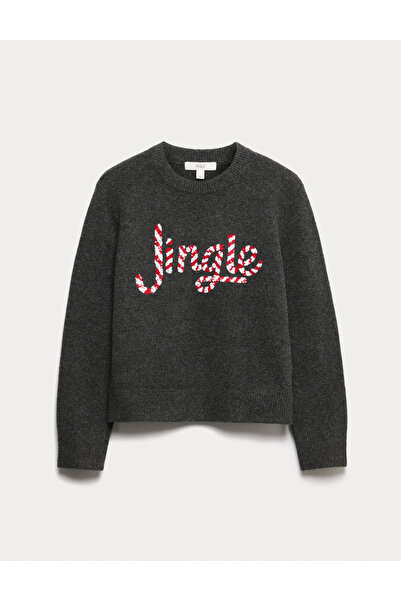 Marks & Spencer İşlemeli Yuvarlak Yaka Kazak