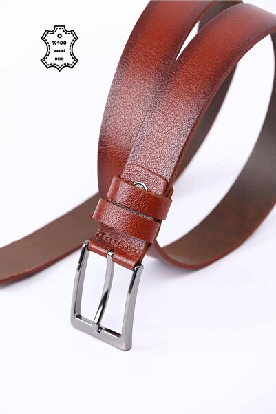 Türker DERİ 100% Genuine Leather Men's Denim-Fabric Belt Tan 3.5cm Buffalo Le...